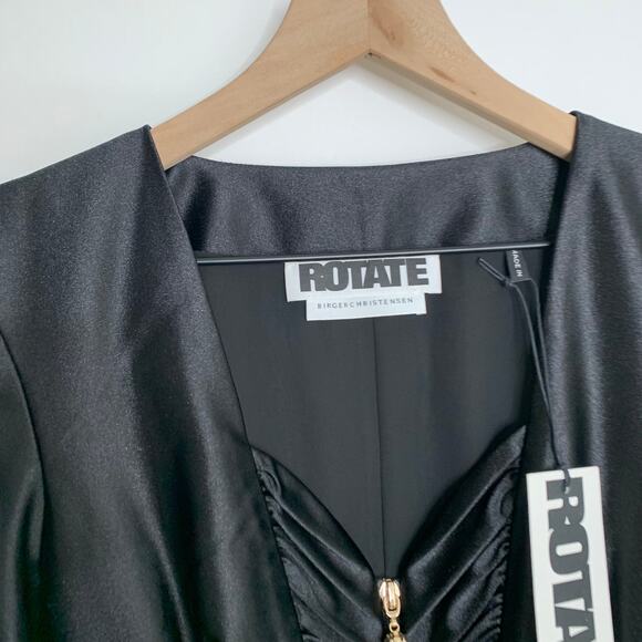 Rotate Annie Frill Trim Satin Black Mini Dress Womens New US 2 - Picture 13 of 16